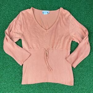 Vintage Y2K GAS Orange Knit Cinched Waist Ribbed 1/2 Sleeve Sweater Sz L